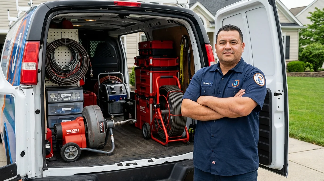 Professional drain cleaning equipment and Johns Plumbing LLC plumber in Eldridge