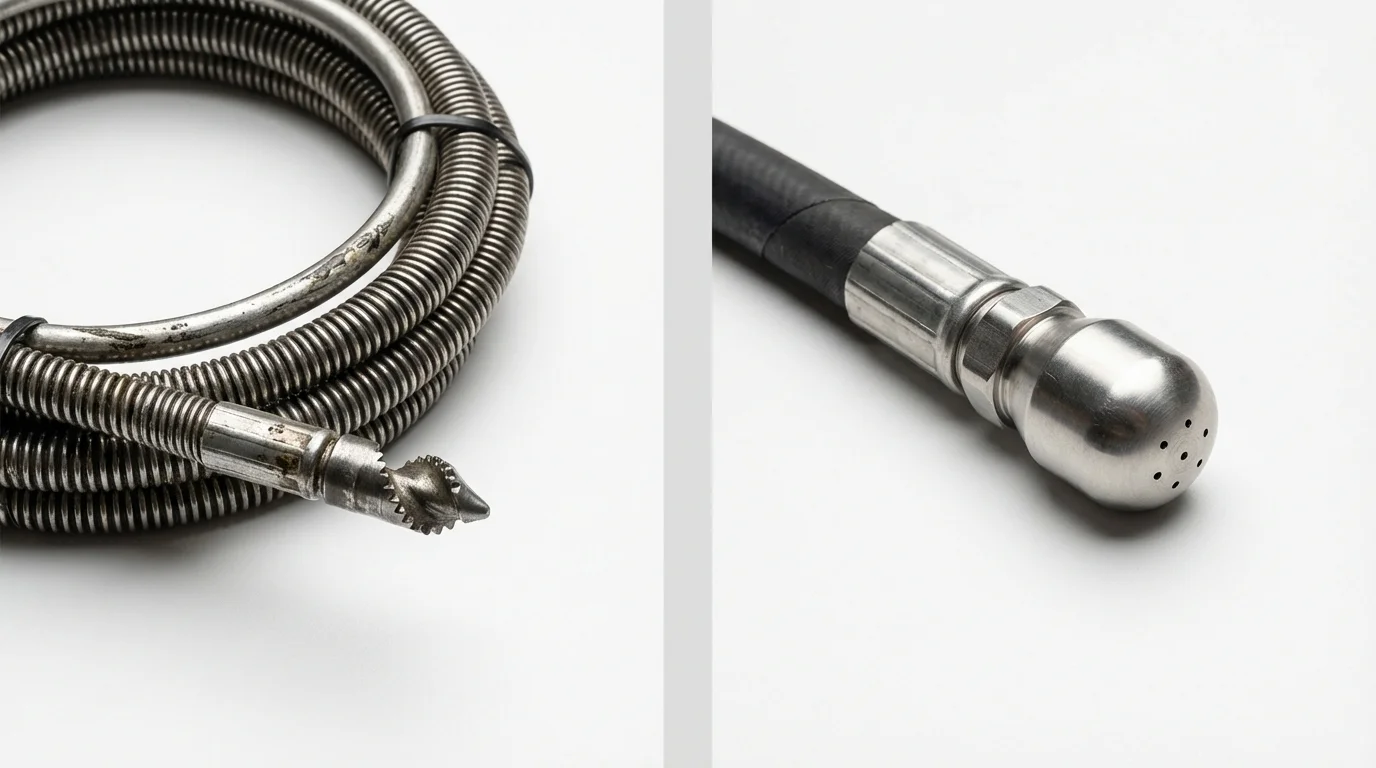 Drain snake cable and hydro jetting nozzle used for drain cleaning in Eldridge, CA