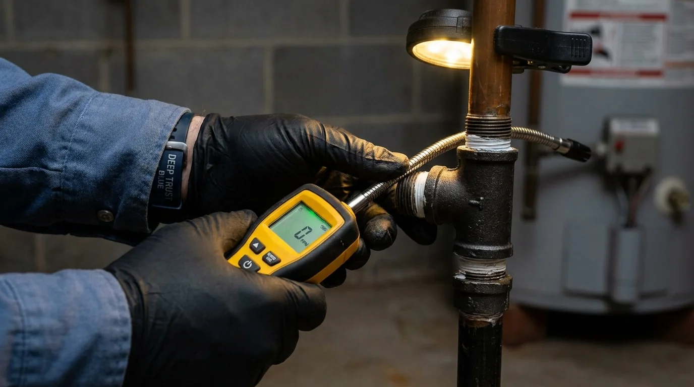 Gas leak detection with electronic sniffer by Johns Plumbing LLC in Eldridge