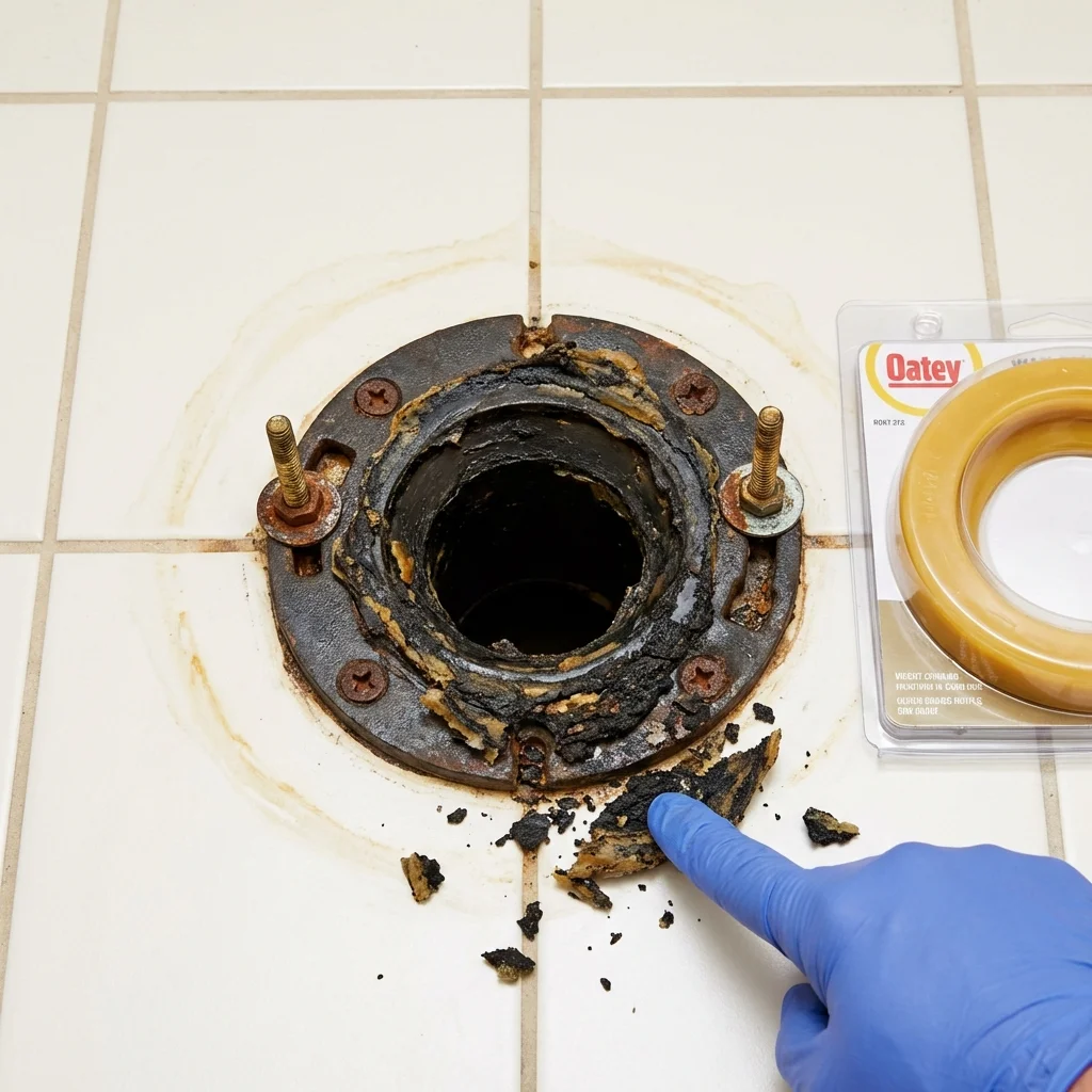 Failed wax ring showing water seepage at the base of a toilet in a Eldridge, CA home