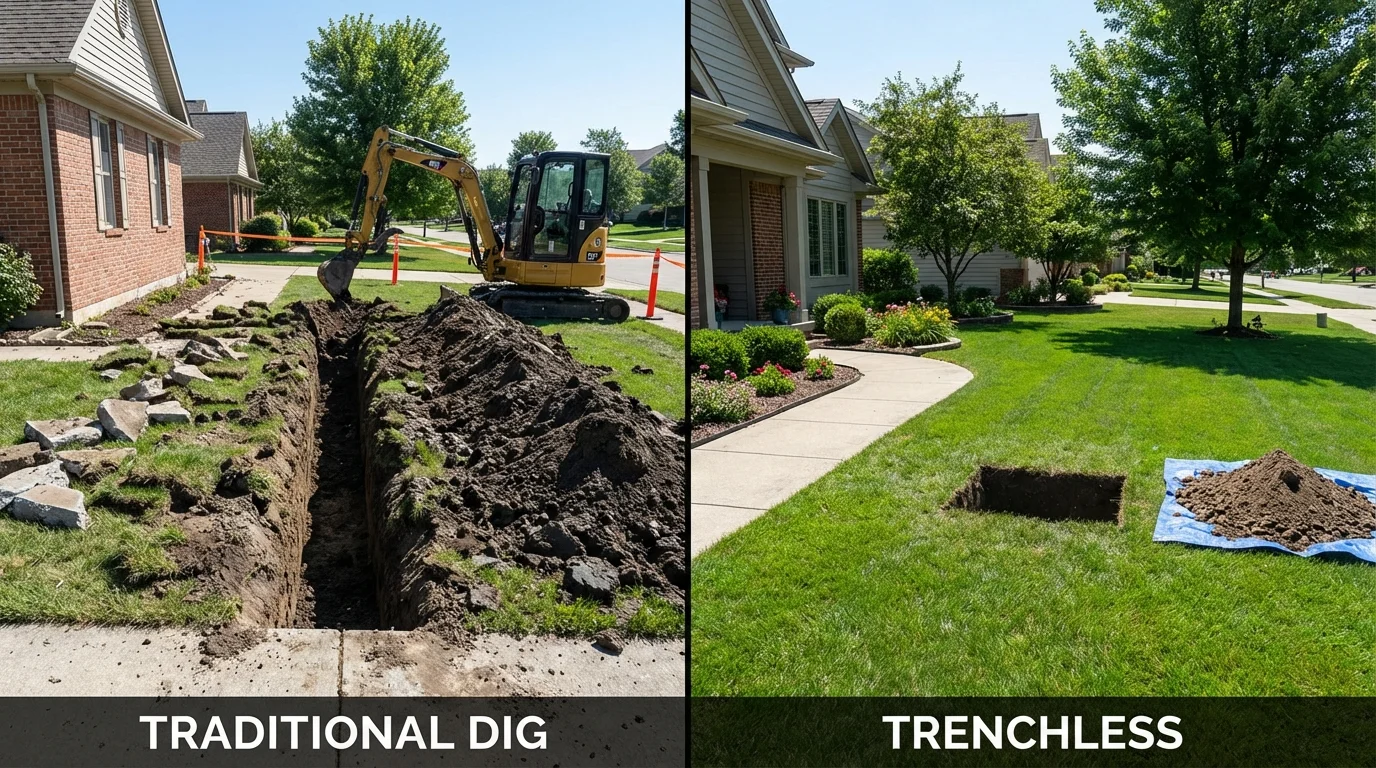 Trenchless sewer repair with minimal yard damage versus traditional excavation in Eldridge, CA